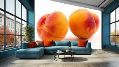 Two peaches apricots alone on white background Wall mural