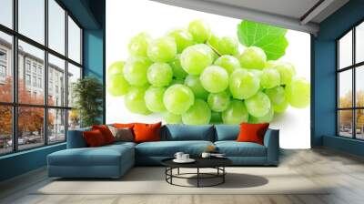 White background isolates seedless green grapes varieties Witch Finger Cotton Candy Moon Drop Wall mural