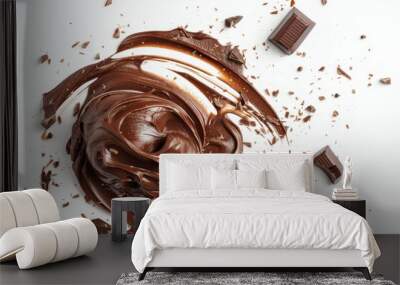 White background with chocolate covered spoon from top view Wall mural