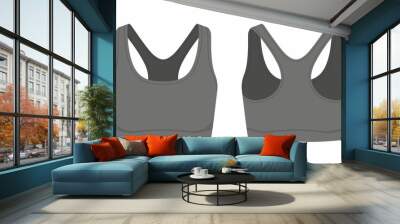 Front and back views of women's black sport bra on white background Wall mural