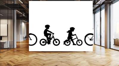 Happy family riding bicycle together. Group of people riding bikes. isolated on white background Wall mural