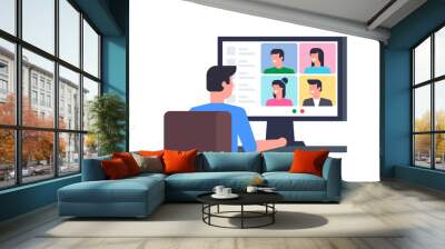 Online Conference. Group video chat. Remote team work. Flat Style. isolated on white background Wall mural