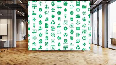 Seamless pattern with Ecology icons. Nature icon. Eco green icons. Thin line icon set Wall mural