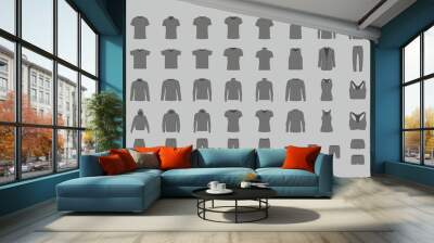 Set of black men's and women’s clothes. flat style. isolated on gray background Wall mural