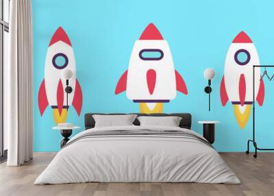 Set of Rockets. isolated on blue background Wall mural