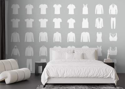 set of white men's and women’s clothes. flat style. isolated on gray background Wall mural