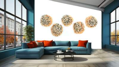 Rice cracker with sugar cream and white sesame and black sesame toppings isolated on white background, Homemade biscuits, Thai name is Khao Tan Wall mural