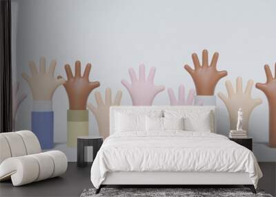 3d rendering illustration of diversity hand up for voting and volunteer concept. Wall mural