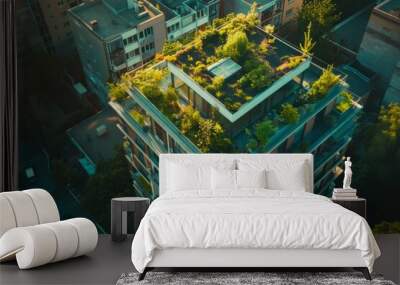 Aerial view of a rooftop garden on top of modern building Wall mural