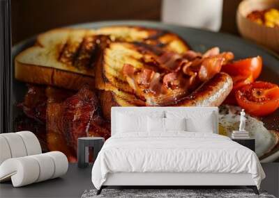 Full English breakfast served on plate Wall mural