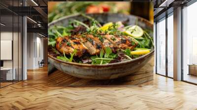 Grilled Lemon Herb Chicken Salad in a bowl on table Wall mural