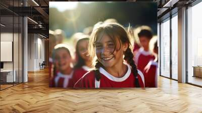 Group portrait of a youth female soccer team Wall mural