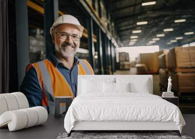 Portrait of a middle aged male engineer with tablet in warehouse Wall mural