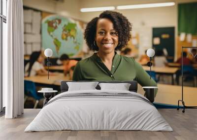 Portrait of a smiling female teacher in the classroom Wall mural