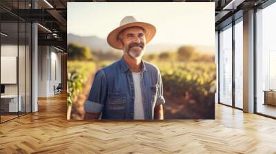 Portrait of a smiling middle aged Caucasian man on farm Wall mural