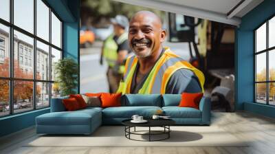 Portrait of a smiling middle aged male sanitation worker Wall mural