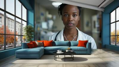 Portrait of a young African American female doctor in hospital Wall mural