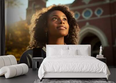 Smiling portrait of a female student Wall mural