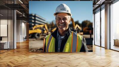 Smiling portrait of a middle aged Caucasian businessman on construction site Wall mural