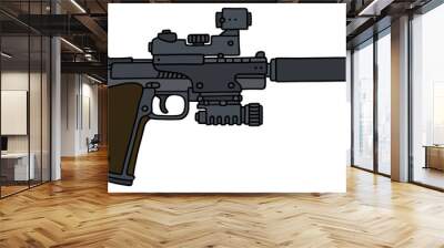 Hand drawing of a gun with the optical device Wall mural