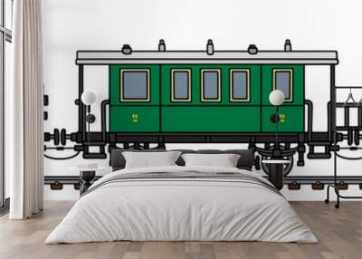 The vectorized hand drawing of a vintage green personal steam train Wall mural