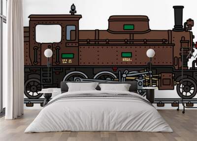 The vectorized hand drawing of an old brown tank engine steam locomotive Wall mural