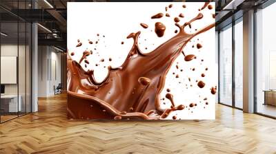 Chocolate splashe wave on isolated white background Wall mural