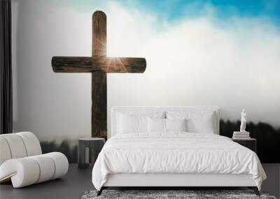 A Easter cross on the nature background Wall mural