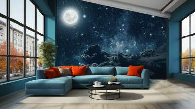 backgrounds night sky with stars and moon and clouds. Elements of this image furnished by NASA Wall mural