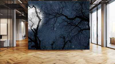 night sky in the forest with stars in heaven on halloween Wall mural