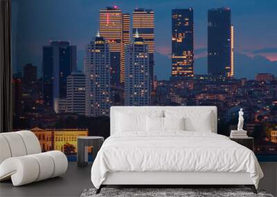 Landscape of Istanbul at night. View of lights business district from sea.  Turkey. Wall mural