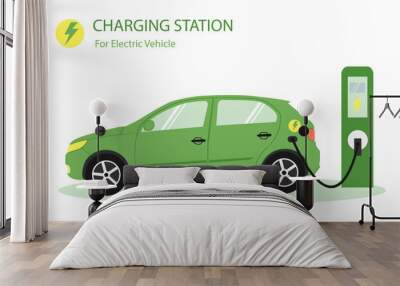 Electric car charging station .Vector Wall mural