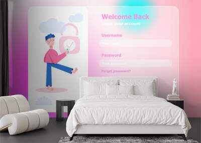 Login UI UX design concept and illustration with big modern people, privacy icons, inputs, forms. Vector website user interface sign in, sign up form template. Online web register. Wall mural