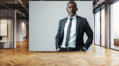 Portrait of smart successful African American man in business suit on white background. Generated by artificial intelligence Wall mural