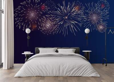 Brightly Colorful Fireworks on twilight background Wall mural