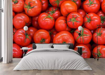 Delicious red tomatoes in Summer tray market agriculture farm full of organic. Fresh tomatoes, It can be used as background Wall mural