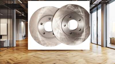 Auto in service. Brake disks for modern car isolated on white Wall mural