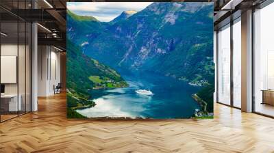 Fjord Geirangerfjord with cruise ship, Norway. Wall mural