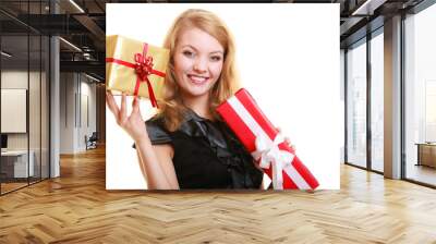 holidays love happiness concept - girl with gift boxes Wall mural