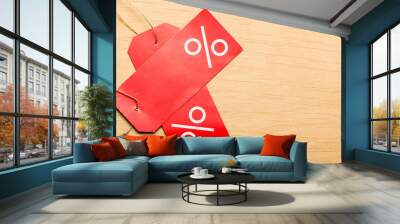 Red price label with percent sign Wall mural