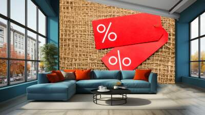 Red price label with percent sign Wall mural