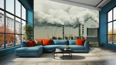 Smoke from chimney of power plant or station. Industry Wall mural