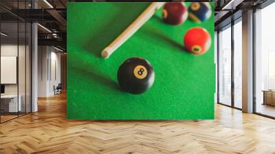 Snooker ball and stick on billiard table Wall mural