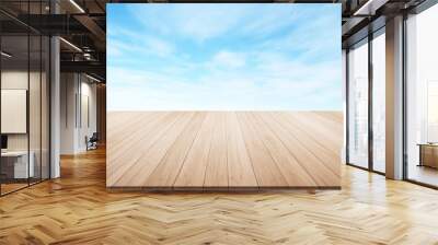 Business concept - Empty marble floor top with panoramic sky view of mountain under sunrise and morning blue bright sky for display or montage product Wall mural