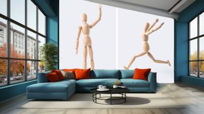 collection of wooden mannequin on white background Wall mural