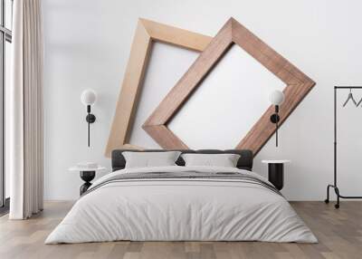 top view of two brown wood photo frame on white Wall mural