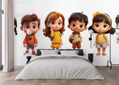 Cute Cartoon Realistic Happy Children Characters Set Wall mural