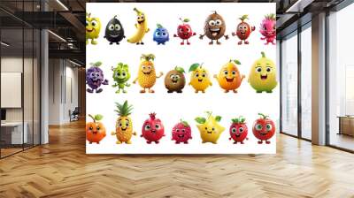 Cute Fruits Happy Cartoon Characters Set Wall mural