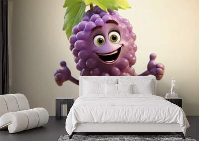 Cute Grape Happy Cartoon Character Wall mural