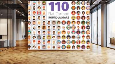 Flat Cartoon Round Avatars Big Collection Wall mural